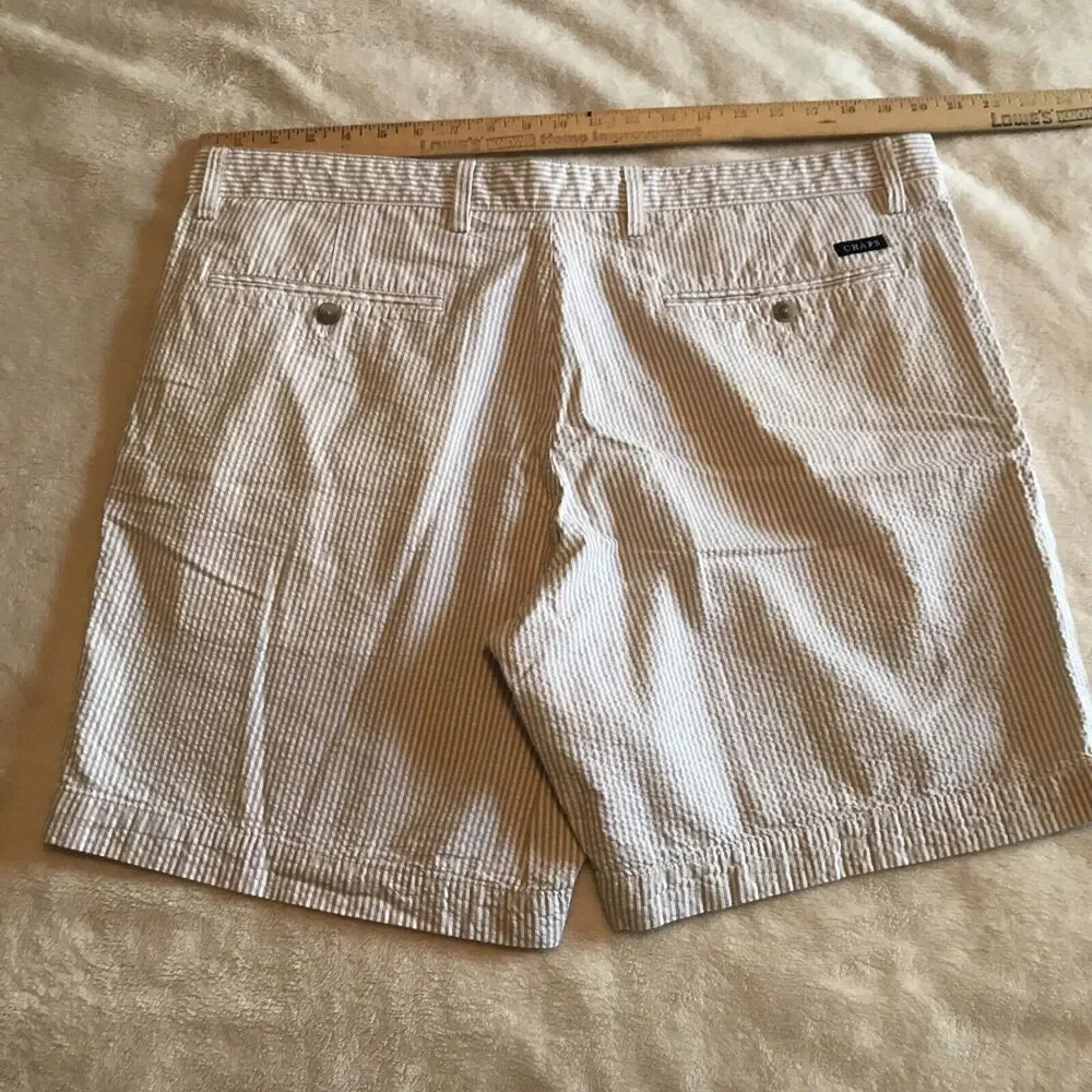 Chaps Seersucker Shorts Size 40 Beige White Striped Golf Men's 8” Inseam EUC